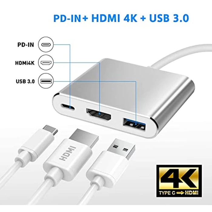Battony USB C to HDTV Adapter USB Type C Adapter Multiport AV Converter with 4K HDTV Output C Port & 3.0 Fasting Charging Port Compatible for MacBook Pro MacBook Air 2019/2018 iPad Pro 2019 by Battony - Image 4