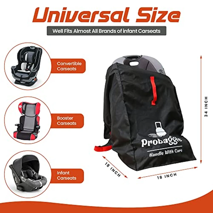 Car Seat Travel Bag for Airplane - Foldable Gate Check Car Seat Bag for Air Travel - Durable Infant Bag Cover with Adjustable Straps - Convertible Car Seat Backpack, Infant Carrier and Booster Seat by PROBAGGIE - Image 2