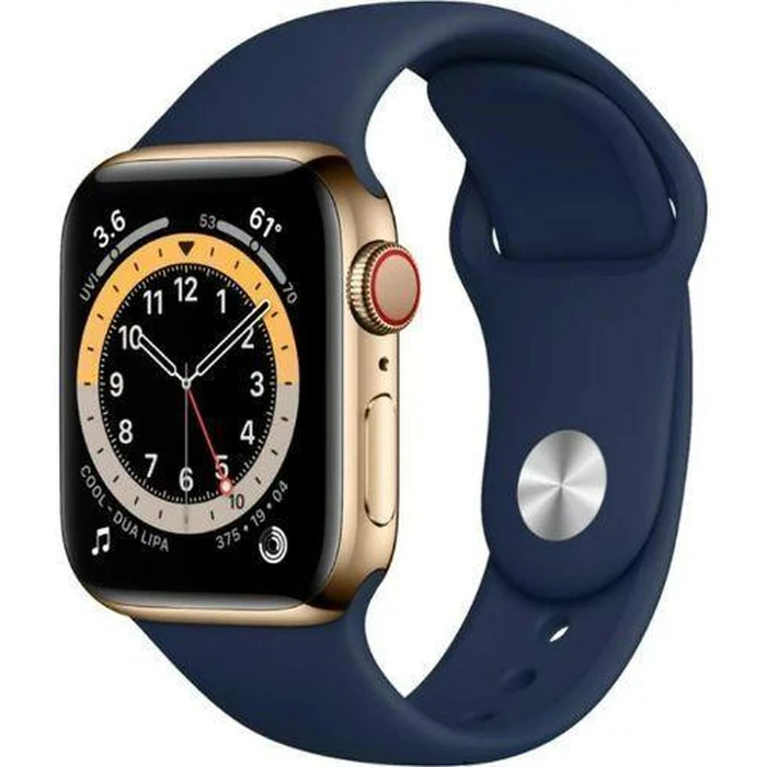 Apple Watch Series 6 (Cellular + GPS) - 32GB - 40mm - Gold Stainless Steel Case with Deep Navy Rubber Sport Band by Apple - Image 2