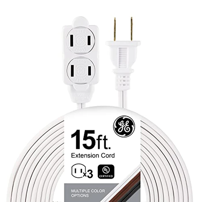 GE 3-Outlet Power Strip, 15 ft Extension Cord, 2 Prong, 16 Gauge, Twist-to-Close Safety Outlet Covers, Indoor Rated, Perfect for Home, Office or Kitchen, UL Listed, White, 51962 by GE home electrical - Used - Very Good condition