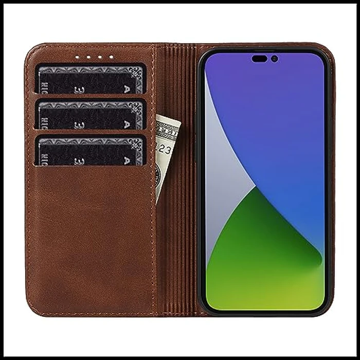 FROLAN for iPhone 15 Plus Wallet Case with Card Holder, Premium PU Leather Credit Slot Flip Folio Book Drop Protection Shockproof Phone Cover for iPhone 15 Plus 6.7 Inch (Dark Brown) by FROLAN - Image 2