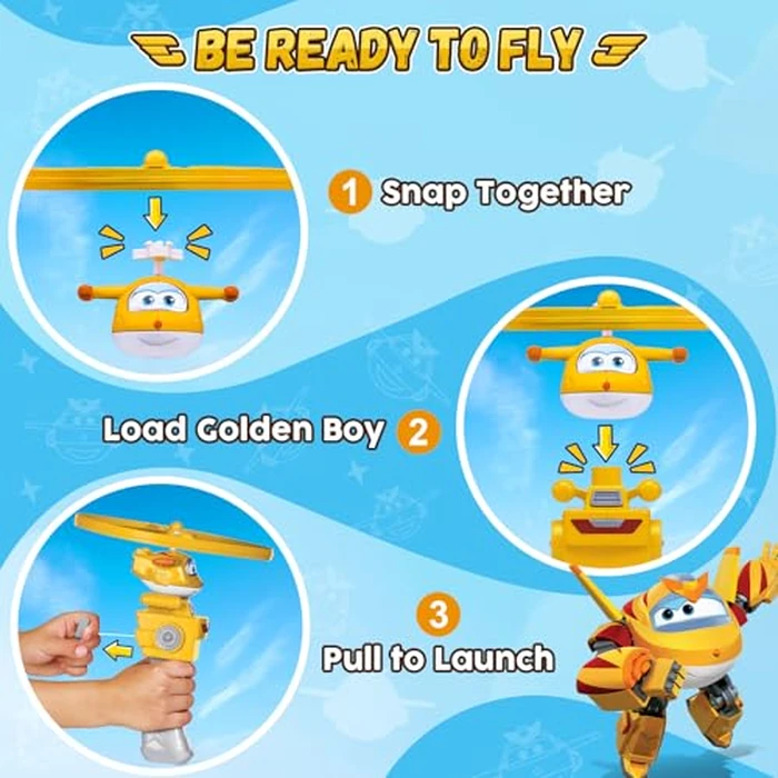 Super Wings Outdoor Toys, Golden Boy Flying Toys for Kids Ages 3-5 4-8, Toddler Outdoor Games Flying Discs, Outside Toys Airplane Launcher Toy for Kids Boys Girls Age 3 4 5 6 7 8 9+ by Super Wings - Image 4