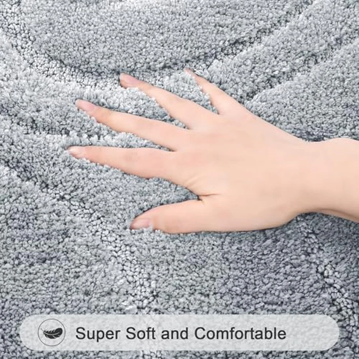 HEBE Bathroom Rugs Sets 5 Piece, Soft Absorbent Microfiber Bath Mat for Bathroom, Non Slip Washable Bath Rug Set with Toilet Cover, Bath Runner and U-Shaped Contour Toilet Rug, Light Grey by HEBE RUGS - Image 3