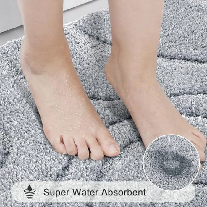 HEBE Bathroom Rugs Sets 5 Piece, Soft Absorbent Microfiber Bath Mat for Bathroom, Non Slip Washable Bath Rug Set with Toilet Cover, Bath Runner and U-Shaped Contour Toilet Rug, Light Grey by HEBE RUGS - Image 5