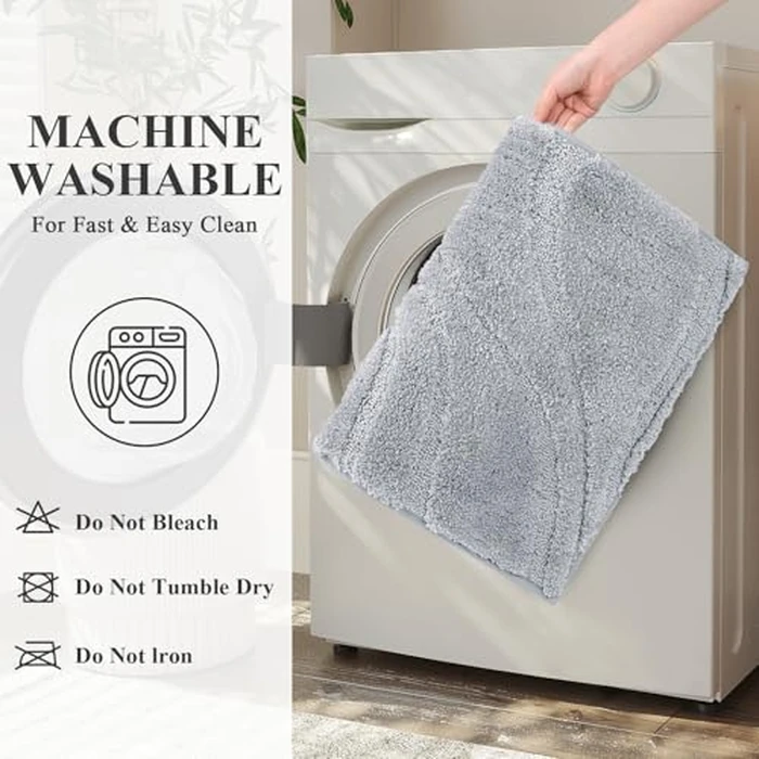 HEBE Bathroom Rugs Sets 5 Piece, Soft Absorbent Microfiber Bath Mat for Bathroom, Non Slip Washable Bath Rug Set with Toilet Cover, Bath Runner and U-Shaped Contour Toilet Rug, Light Grey by HEBE RUGS - Image 6