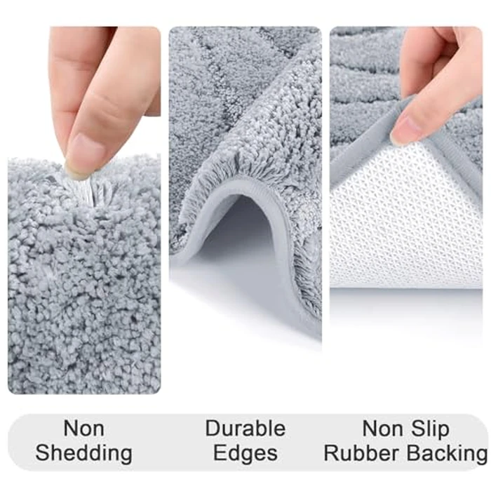 HEBE Bathroom Rugs Sets 5 Piece, Soft Absorbent Microfiber Bath Mat for Bathroom, Non Slip Washable Bath Rug Set with Toilet Cover, Bath Runner and U-Shaped Contour Toilet Rug, Light Grey by HEBE RUGS - Image 7