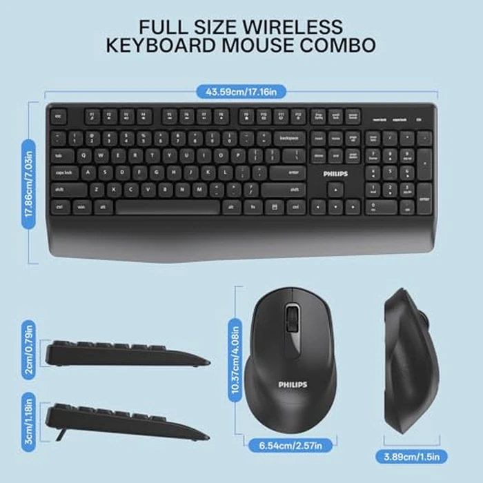 PHILIPS Wireless Keyboard and Mouse Combo-Ergonomic Keyboard and Mouse Wireless Combo with Silent Design,Plug n' Play,Sleep Mode and 2.4GHz Wireless Keyboard for Mac, Windows, Laptop-SPT6348 by Philips - Image 8