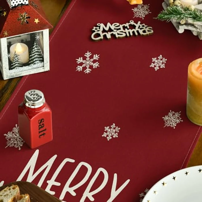 Artoid Mode Xmas Trees Snowflakes Red 210 GSM Merry Christmas Table Runner, Winter Kitchen Dining Table Decoration for Home Party Decor 13x90 Inch by Artoid Mode - Image 3