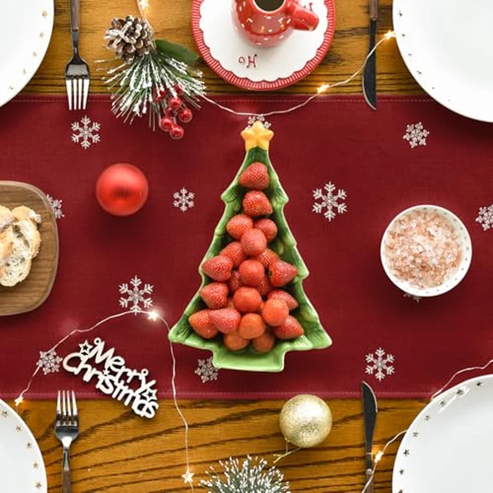 Artoid Mode Xmas Trees Snowflakes Red 210 GSM Merry Christmas Table Runner, Winter Kitchen Dining Table Decoration for Home Party Decor 13x90 Inch by Artoid Mode - Image 4