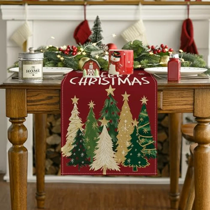 Artoid Mode Xmas Trees Snowflakes Red 210 GSM Merry Christmas Table Runner, Winter Kitchen Dining Table Decoration for Home Party Decor 13x90 Inch by Artoid Mode - Image 7