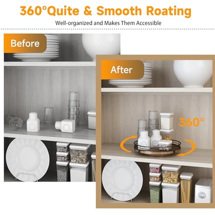 Farmhouse Oak 9" Lazy Susan Turntable Organizer for Cabinet, Round Wooden Lazy Susan Organization and Storage for Dining Table, Pantry, Kitchen, Countertop, Cupboard,Home Decor, Walnut Wood by AMH - Image 3