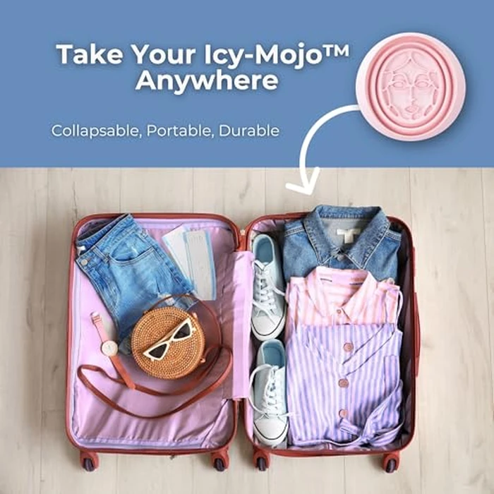 Icy-Mojo Facial Cold Plunge(TM) | Collapsible Silicone Ice Facial Bowl with Built-In Ice Tray | Portable Face Ice Bath for Skin Tightening, Puffiness, Acne Relief & Glow (Soft Pink) (Soft Pink) by Icy-Mojo - Image 9