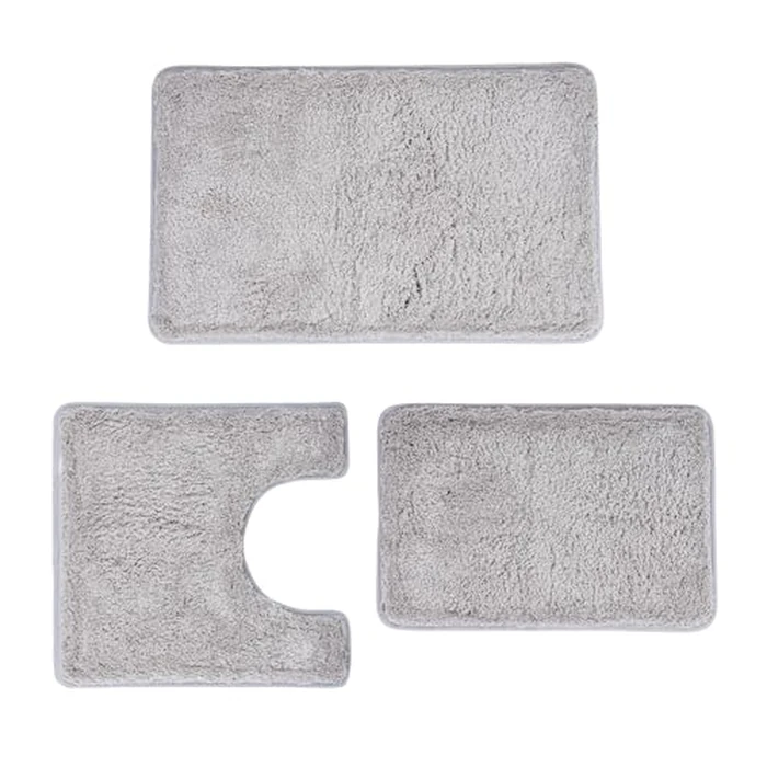 3 Pieces Luxury Bathroom Rug Set with U-Shaped Toilet Rug, Non-Slip Rubber Bottom, Thick Microfiber Fluffy Plush, Water absorption, Quick Dry, Ultra Soft, Bath Mats for Bathroom, Tub(Light Grey) by WCBSTT - Used - Like New condition