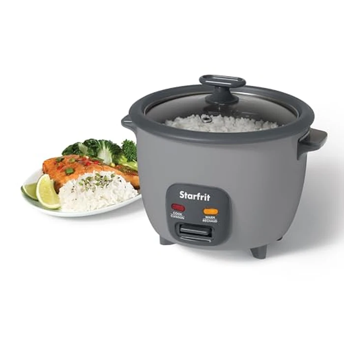 Starfrit Electric Rice Cooker - 10 Cups - Ceramic Non-Stick Coating without PFAS - Steamer Basket, Measuring Cup & Service Spoon - 400W - Grey by Starfrit - Used - Good condition