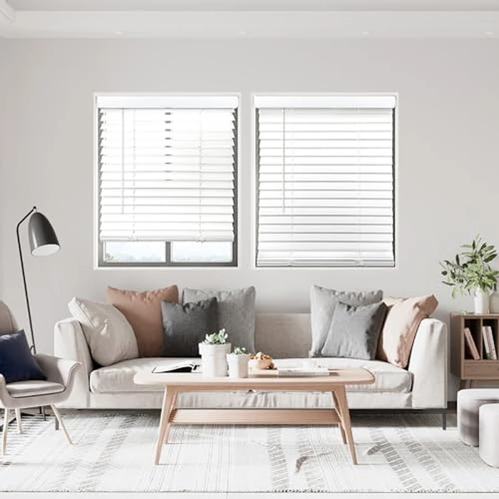 DEZ FURNISHINGS Cordless 2" Smooth Faux Wood Blind, 20" W x 48" H, Smooth White by DEZ Furnishings - Used - Good condition - CA$47.80