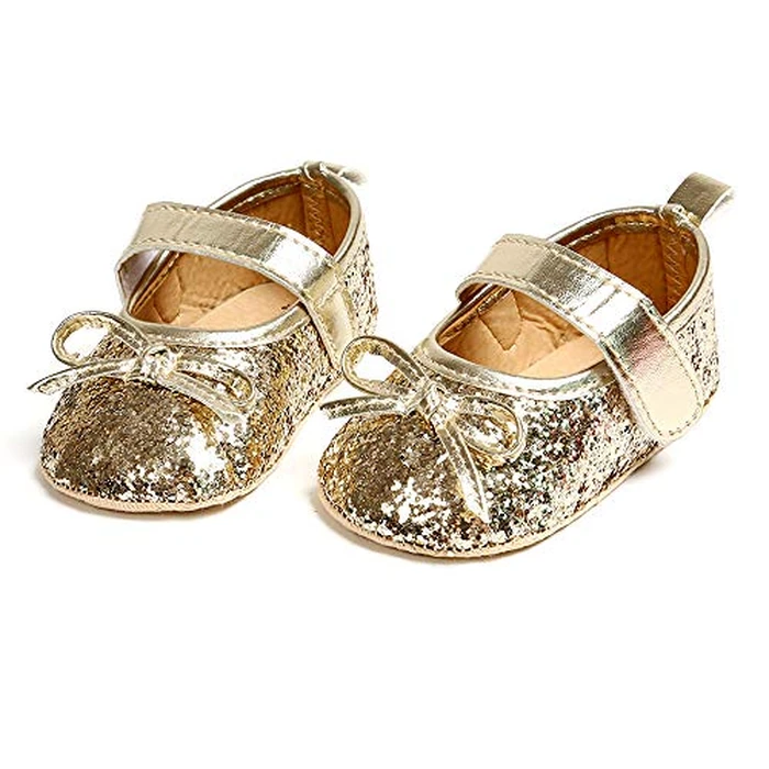 SOFMUO Baby Girls Mary Jane Flats Soft Sole Infant Moccasins Floral Sparkly Toddler Princess Wedding Party Holiday Dress Shoes(Gold,6-12 Months) by SOFMUO - Image 4