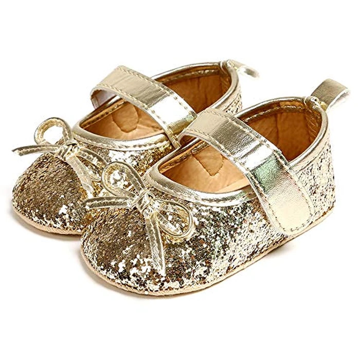 SOFMUO Baby Girls Mary Jane Flats Soft Sole Infant Moccasins Floral Sparkly Toddler Princess Wedding Party Holiday Dress Shoes(Gold,6-12 Months) by SOFMUO - Image 5