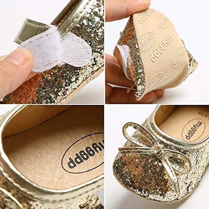 SOFMUO Baby Girls Mary Jane Flats Soft Sole Infant Moccasins Floral Sparkly Toddler Princess Wedding Party Holiday Dress Shoes(Gold,6-12 Months) by SOFMUO - Image 6
