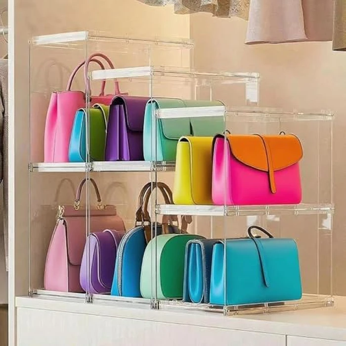 5 Pack Purse Organizer for Closet,Clear Acrylic Display Case for Handbag Organizer, Purse Storage Box, Plastic Storage Bins for Book, Collectibles, Cosmetic (5PC-L) by frtzal - Used - Like New condition