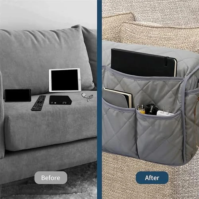 Chris.W Armchair Caddy, Waterproof Sofa Armrest Organizer, Non Slip Recliner Organizer, Remote Control Holder, Recliner Caddy for with 14 Pockets for TV Remotes Control Book Magazines Ipad (Grey) by ChrisWang - Image 7