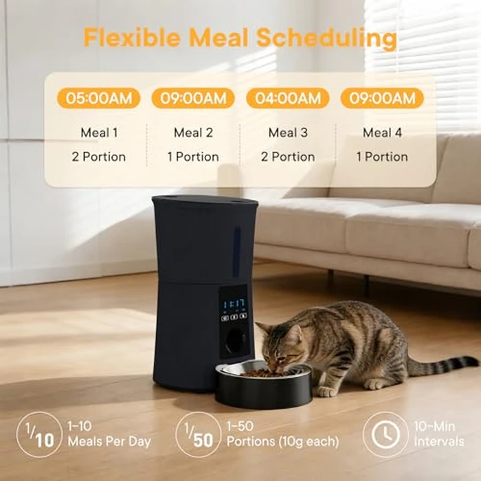 NEWBULIG Automatic Cat Feeder, 4L Timed Pet Feeders with 10s Voice Recorder, Dog Food Dispenser with APP Control, Dry Food, 10 Meals, Programmable 50 Portions, Dual Power Supply, Desiccant Bag by NEWBULIG - Image 3