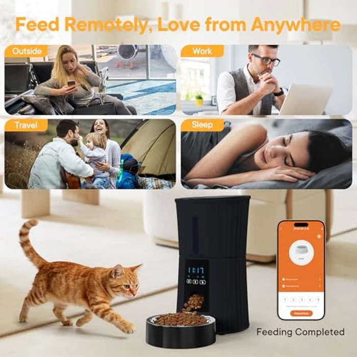 NEWBULIG Automatic Cat Feeder, 4L Timed Pet Feeders with 10s Voice Recorder, Dog Food Dispenser with APP Control, Dry Food, 10 Meals, Programmable 50 Portions, Dual Power Supply, Desiccant Bag by NEWBULIG - Image 5