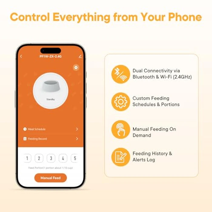 NEWBULIG Automatic Cat Feeder, 4L Timed Pet Feeders with 10s Voice Recorder, Dog Food Dispenser with APP Control, Dry Food, 10 Meals, Programmable 50 Portions, Dual Power Supply, Desiccant Bag by NEWBULIG - Image 6