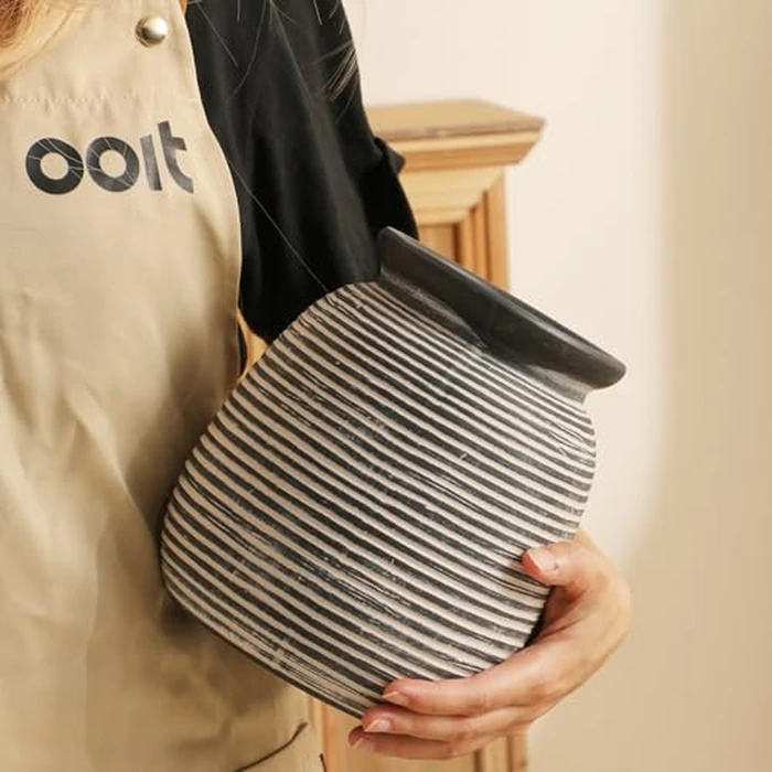 Ceramic Rustic Vase,7.48" Flowers Pottery Vases Home Decor Round Wide-Mouth Farmhouse Decorative Vase for Flowers Pampas for Table Living Room Entryway Mantel Shelf Kitchen Bathroom Bedroom by ooit - Image 3