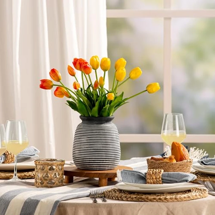 Ceramic Rustic Vase,7.48" Flowers Pottery Vases Home Decor Round Wide-Mouth Farmhouse Decorative Vase for Flowers Pampas for Table Living Room Entryway Mantel Shelf Kitchen Bathroom Bedroom by ooit - Image 4