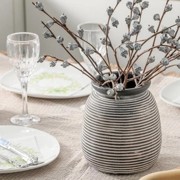 Ceramic Rustic Vase,7.48" Flowers Pottery Vases Home Decor Round Wide-Mouth Farmhouse Decorative Vase for Flowers Pampas for Table Living Room Entryway Mantel Shelf Kitchen Bathroom Bedroom by ooit - Image 8