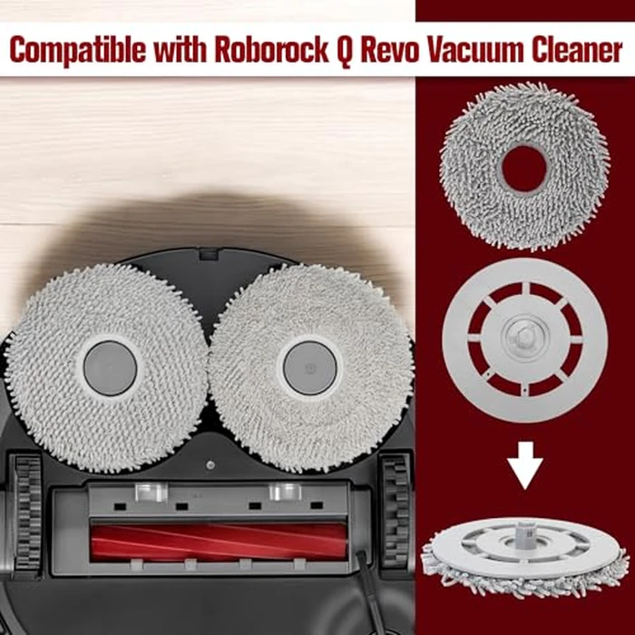 8Pcs Microfiber Mop Cloth & Mop Tray Compatible with Roborock Q Revo Vacuum Cleaner, Washable Mop Pad Replacement Accessories Cloth Holder Mount Spare Parts by BuleVina - Image 3