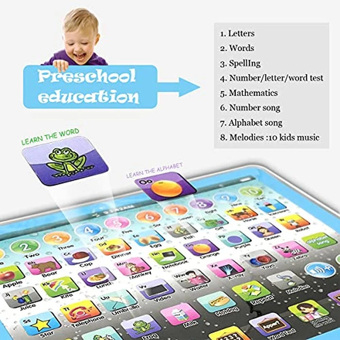 Toddler Learning Tablet, Educational Kids Toy with Lights & Sounds, Words Spelling Numbers Music Interactive Early Learning Gift for 2345 Years Old, Blue(Blue) by Wenbeier - Image 6