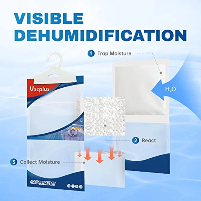 Vacplus Moisture Absorbers Packets, Fragrance Free 20 Pack, Humidity Packs, Dessicant Packets, Hanging Closet Dehumidifier Bags, Dehumidifier for Bathroom, Blue, 30.0 x 16.0 cm by Vacplus - Image 5