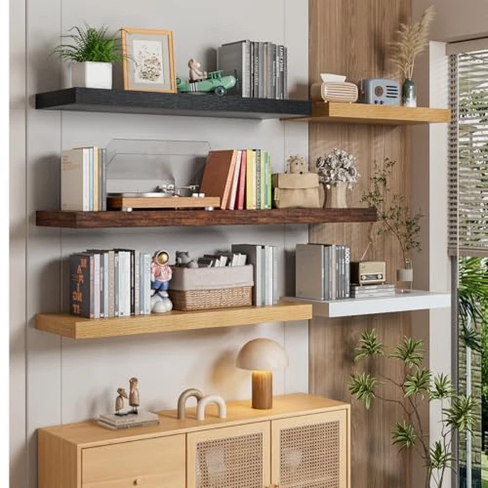 Heimlove 12" Deep Floating Shelves for Wall, 24" x 12" Inch Wooden Shelf Set of 2, Wall Mounted Shelves for Books Living Room Laundry Room Bedroom Kitchen Home Office Decor (Black) by Heimlove - Image 6