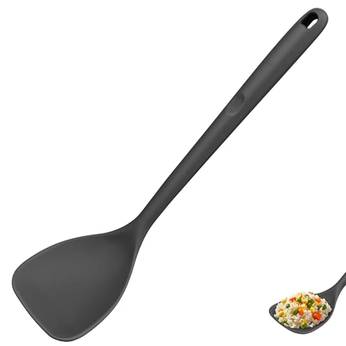 U-Taste 600ºF Heat Resistant Wok Spatula: 13.76" Long, 3.63" Wide Silicone Cooking Utensils with Flexible Edge & Sturdy Core, for Kitchen Stir Fry, Serving, Scoop, Non-Stick Pan, Carbon Steel (Black) by U-Taste - Used - Like New condition