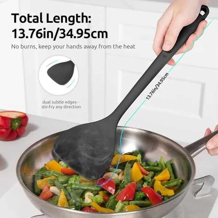 U-Taste 600ºF Heat Resistant Wok Spatula: 13.76" Long, 3.63" Wide Silicone Cooking Utensils with Flexible Edge & Sturdy Core, for Kitchen Stir Fry, Serving, Scoop, Non-Stick Pan, Carbon Steel (Black) by U-Taste - Image 4