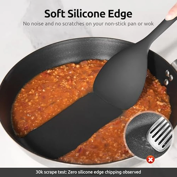 U-Taste 600ºF Heat Resistant Wok Spatula: 13.76" Long, 3.63" Wide Silicone Cooking Utensils with Flexible Edge & Sturdy Core, for Kitchen Stir Fry, Serving, Scoop, Non-Stick Pan, Carbon Steel (Black) by U-Taste - Image 7