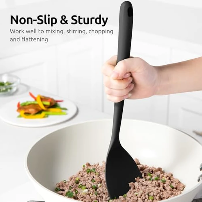 U-Taste 600ºF Heat Resistant Wok Spatula: 13.76" Long, 3.63" Wide Silicone Cooking Utensils with Flexible Edge & Sturdy Core, for Kitchen Stir Fry, Serving, Scoop, Non-Stick Pan, Carbon Steel (Black) by U-Taste - Image 8