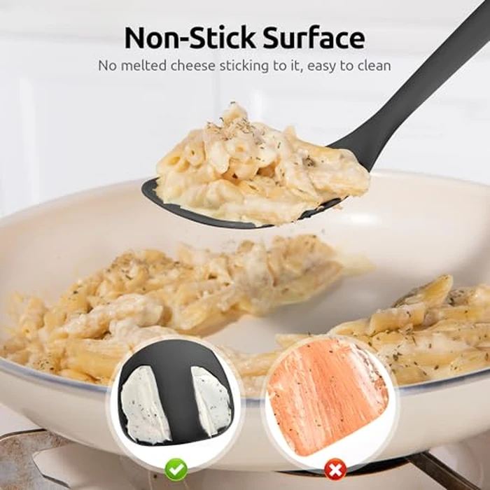 U-Taste 600ºF Heat Resistant Wok Spatula: 13.76" Long, 3.63" Wide Silicone Cooking Utensils with Flexible Edge & Sturdy Core, for Kitchen Stir Fry, Serving, Scoop, Non-Stick Pan, Carbon Steel (Black) by U-Taste - Image 9