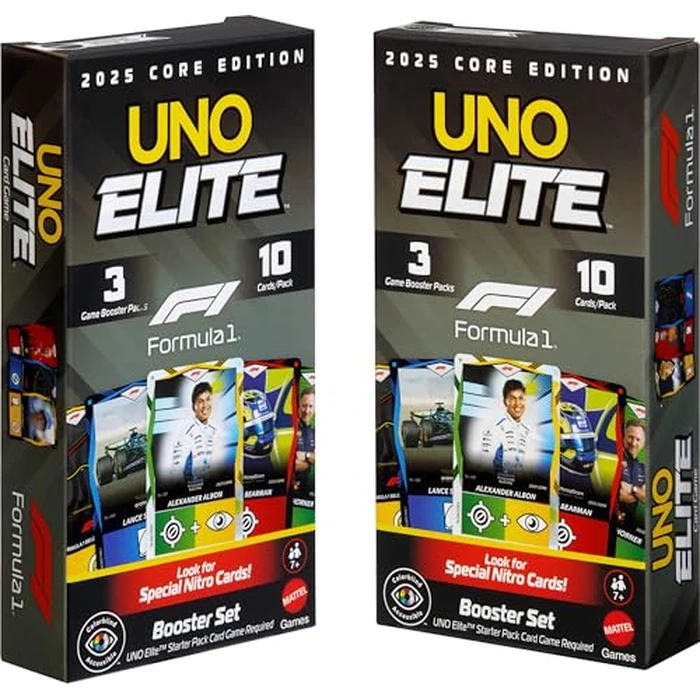 Mattel Games UNO Elite Formula 1 Booster Set 2 Pack with 60 Elite Action Cards, 2025 Core Edition by Mattel Games - Image 1
