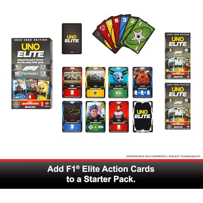Mattel Games UNO Elite Formula 1 Booster Set 2 Pack with 60 Elite Action Cards, 2025 Core Edition by Mattel Games - Image 3
