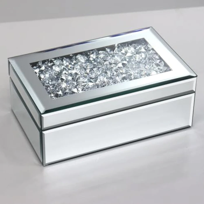 QMDECOR Luxury Silver Crushed Diamond Glass Mirrored Jewelry Organizer Box Storage by QMDECOR - Used - Like New condition