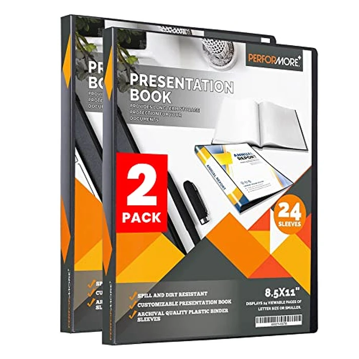 2 Pack of Presentation Folder, 24 Pocket Presentation Display Book (Black) with Plastic Sleeves, 48 Pages Capacity for 8.5" X 11" Sheet Size Paper, Portfolio and Sheet Protector Binder by Performore - Used - Good condition - CA$16.72