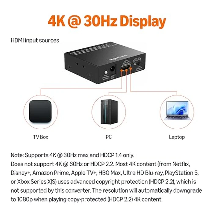 Amazon Basics 4K@30Hz HDMI to HDMI and Audio (RCA Stereo or Spdif) Extractor Converter, Black by Amazon Basics - Image 3