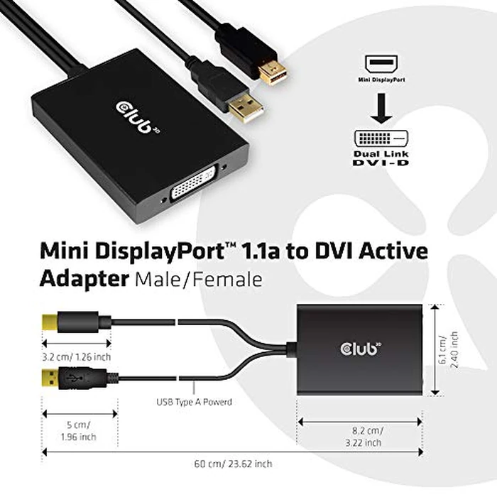 Club 3D CAC-1130 Mini DisplayPort to Dual Link DVI, HDCP ON Version Active Adapter (for Displays with HDCP Support) M/F by Club 3D - Image 4