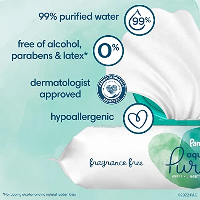 Pampers Aqua Pure Baby Wipes, 99% Water, Fragrance Free, 112 Baby Wipes Total (2X Flip-Top Packs) by Pampers - Image 3