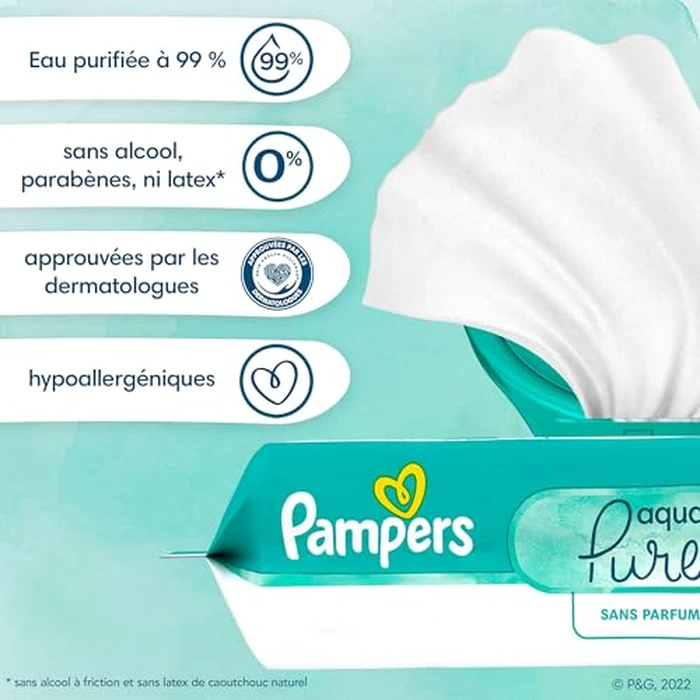 Pampers Aqua Pure Baby Wipes, 99% Water, Fragrance Free, 112 Baby Wipes Total (2X Flip-Top Packs) by Pampers - Image 7