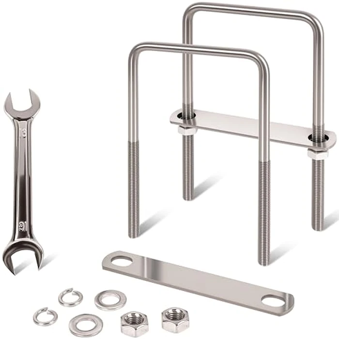 ZYUAROM 2 Pcs M10 Square U Bolts 4 Inch Wide, 3/8" x 4"W x 7" L Stainless U Bolt Heavy Duty with Nuts, Bolt Plate and Washers (2, M10 x 4" W x 7" L) by ZYUAROM - Used - Like New condition - US$14.39