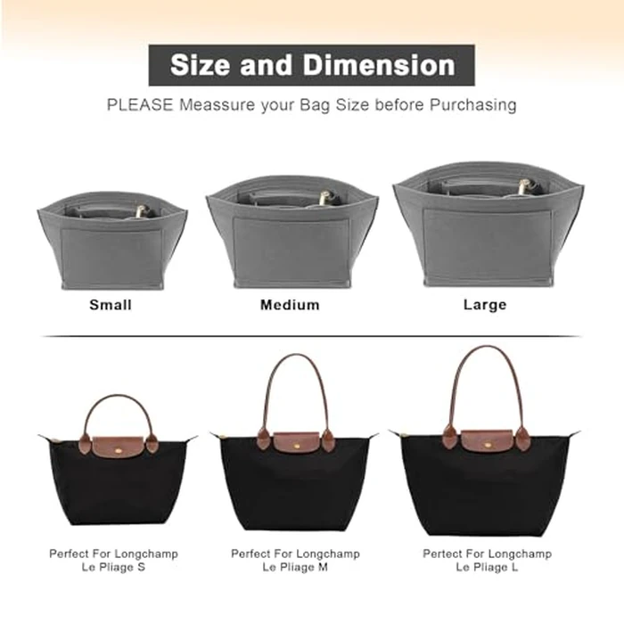 LOUKAYCCI Felt Organizer Compatible with longchamp le pliage L Handbag Insert (Large,Gary) by LOUKAYCCI - Image 4