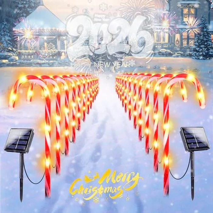 IDEAALS 24-Pack Solar Christmas Candy Cane Lights, Solar Pathway Lights Waterproof, Christmas Decorations Outdoor with 8 Modes for Party Patio Garden Lawn Yard Decor by IDEAALS - Used - Very Good condition - US$14.13